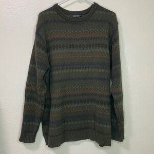 Vintage Cherokee Mens Cotton Crew Neck Fair Isle Sweater L Fisherman Chunky Knit